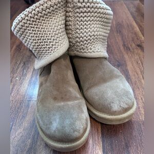 UGG Tan Suede Boots with Knit Cuff